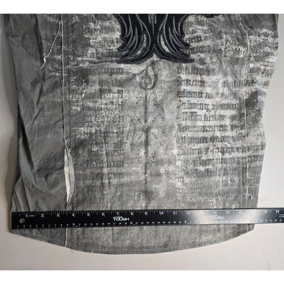 Roar Shirt Men's Small Bleached Gray Embordered Wings Conquer Y2K Button Down - Picture 15 of 16